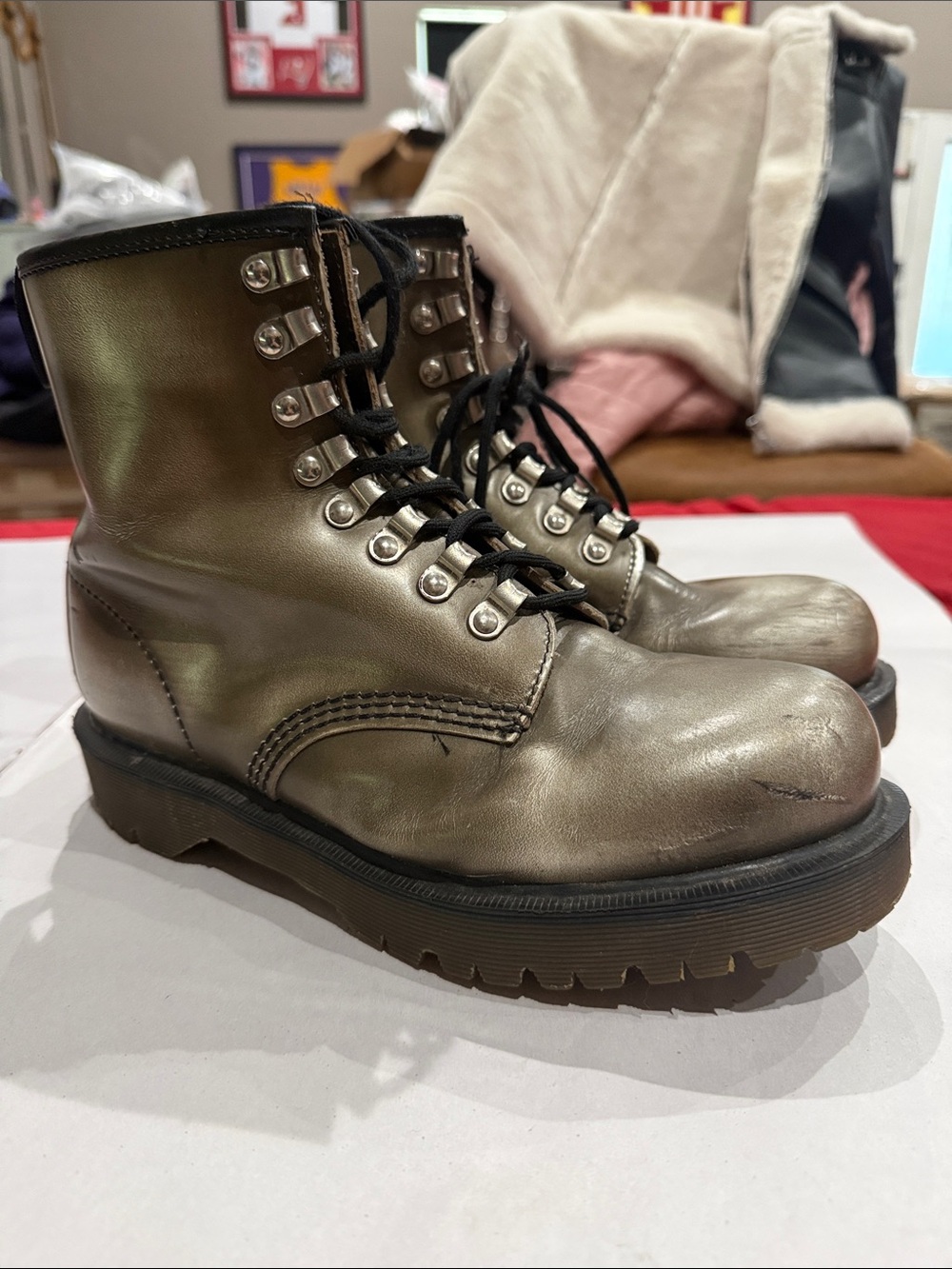 Vintage Dr. Martens Metallic Gray Lace-Up Combat Boots